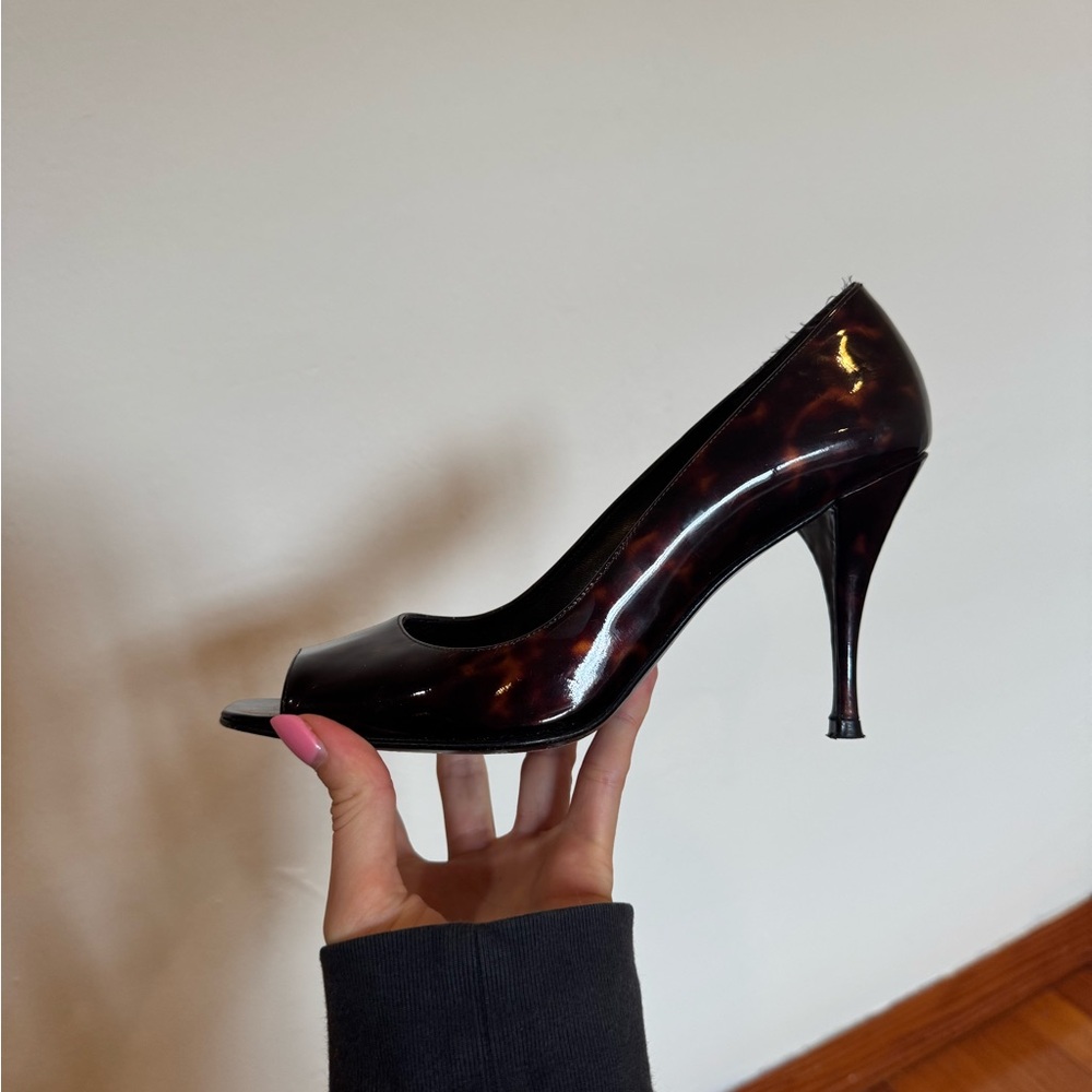 Stuart Weitzman Tortoise Shell Peep-Toe Heels